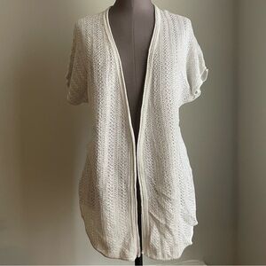 Joan Vass metallic dolphin hem short sleeve knit cardigan
